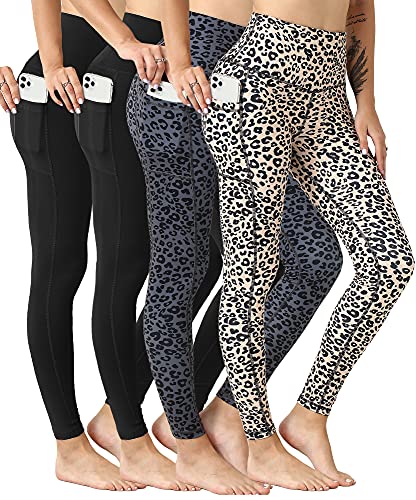 Youngcharm 4 Pack Leggings With Pockets For Women,High Waist Tummy Control Workout Yoga Pants 2Blackgleopardyleopard-L #TOP29