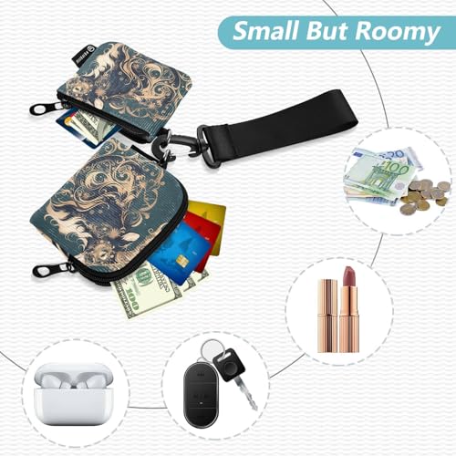 Saiga Black Gold Boho Style Women's Wallets Card Cases Slim Portable Money Organizers with Wristlet Strap for Lady 2 Packs2