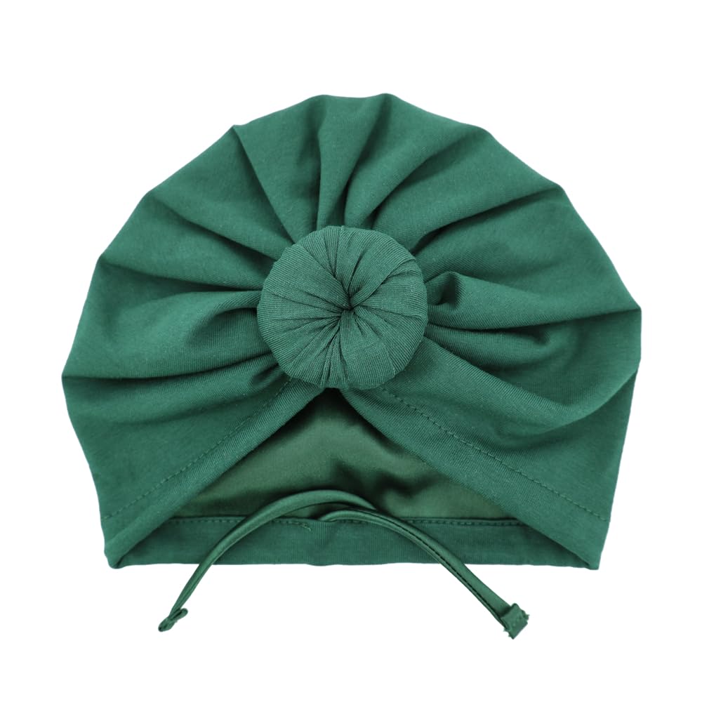 Sugarmelon Cute Silk Satin Lined Turban Hat for Newborn Baby Girls Boys Hair Care Bonnet Infant Toddler Headwraps Beanie Caps (12M,Orig Dark Green)