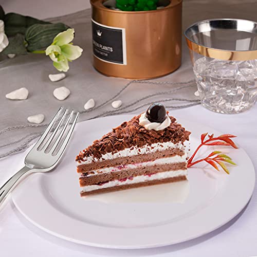 Wellife 200 Pieces White Plastic Dessert Plates With Silver Disposable Forks, Premium Hard Plastic Salad Plates 7.5”, Appetizer Plastic Plates For Wedding And Party #TOP5