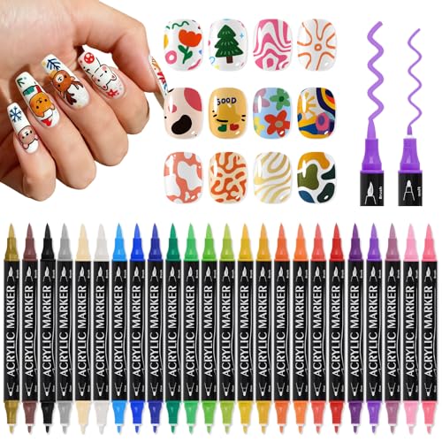 EBANKU Nail Art Pens For Painting Nails, 24 Colors Double-Ended Nail Art Marker Quick-Drying Nail Polish Pen For 3D Nail Art, Fine Tip Nail Point Dotting Tool Drawing Pen For DIY Beauty Adorn Manicure