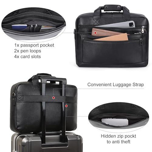 Image of Masa Kawa Men's Leather Briefcase for 16 inch Laptop Waterproof Crossbody Shoulder Messenger Bag Business Travel Work Computer Attache Case, Black
