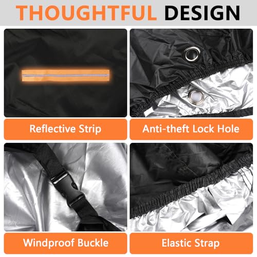 Motorrad Abdeckplane, 210D Wasserfestes UV-Beständiges Motorradgarage mit Schlossloch, Winterfest Roller Abdeckung Outdoor XXL, Motorradabdeckung für Motorroller Moped E Motorrad(245cmx105cmx125cm)