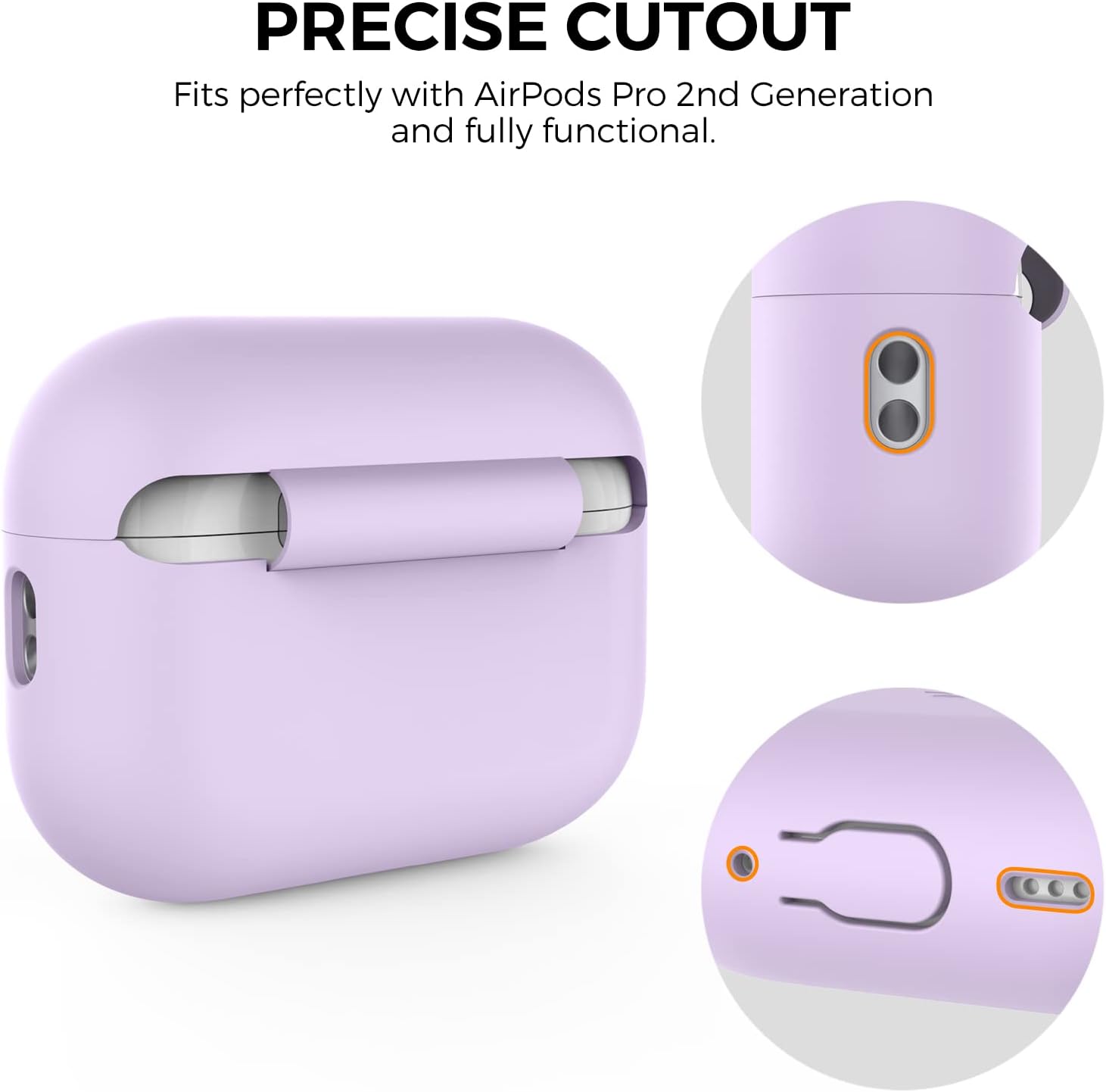 AHASTYLE AirPods Pro 2 Case Silicone Protective Cover [Front LED Visible] Compatible with AirPods Pro 2nd Generation (Lavender)