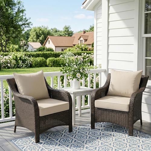 Image of UNIKOME 24 inchx24 inchx4 inch Outdoor Chair Cushions Set - Waterproof Patio Cushions for Outdoor Furniture with Removable Cover, Ties & Handle, Deep Seat Patio Cushions for Sofa Couch - Cream