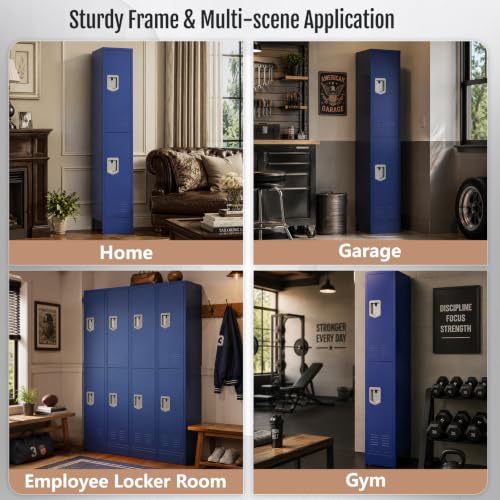 Image of BUTISOW 2 Door Metal Storage Locker for Gym Office, Heavy Duty Steel School | Locker with Lift Up Handle & Recessed Hasp, Slim 2-Tier Lockers for Home Garage, 72 inchH x 12.4 inchW x 15.75 inchD, Blue