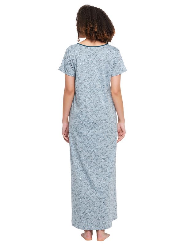 Clovia Abito da notte lungo da donna in cotone stampato in colore blu
