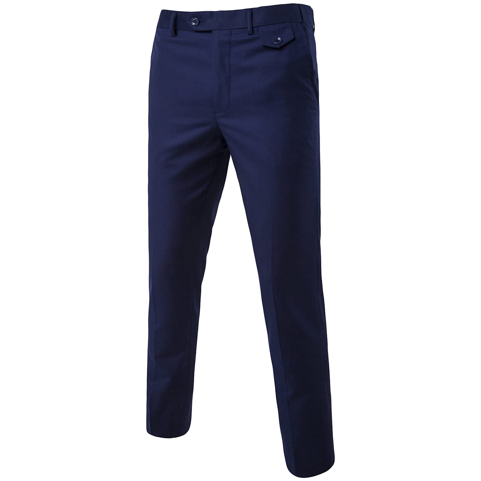 Men's Stylish Slim Stretch Pant Solid Color Skinny Fit Comfort Suit Pant Lightweight Comfort Business Trousers (Dark Blue,Medium)