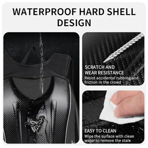 mjmoto 48L Motorrad-Rucksack, Helmtasche, wasserdicht, Kohlefaser, Moto-Rucksack, Hartschale, reflektierend, Motorradkoffer, Rot