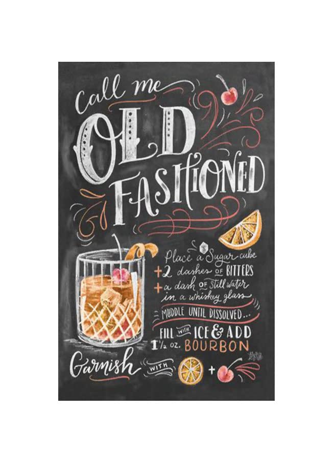 Sawfish® Old Fashioned Drink Cocktail Metal Sign Retro Vintage Wall Tin Plaque 10x15cm 20x15cm 20x30cm 30x40cm 40x60cm Ideal for Pub Shed Bar Office Man Cave Home Bedroom Dining Room Kitchen