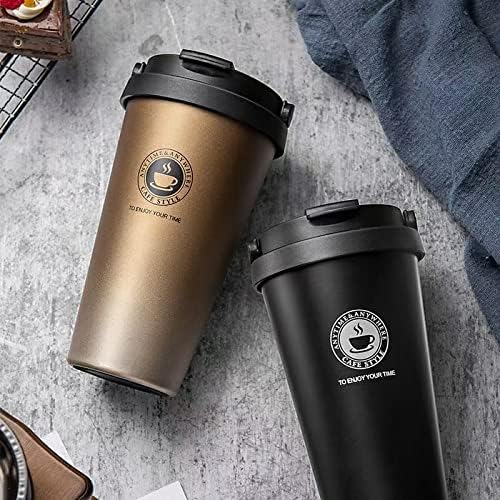 Image of STARFLYER 500ml Tumbler with Handle, Lid, Stainless Steel Vacuum Insulated Water Bottle Adventure Travel Mug Quencher for Iced Coffee, Hot and Cold Tea, Beverage- (Golden Handle)