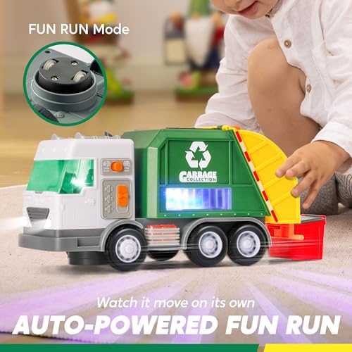 Vroomix LED Garbage Truck Toy Set Includes Dumpster, Toy Truck with Mode Switch & Volume Control, Trash Vehicle with Lights and Sounds, Automatic Bump, Birthday Gift for Boys Girls - image 6
