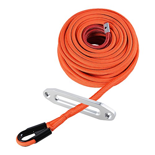 Orange 95ft x 3/8 inch (ynthetic Winch Line Cable Rope 22000LBs w/Heat and Rock Guard + Silver 10