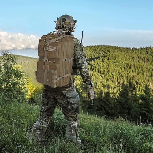 Image of REEBOW GEAR Military Tactical Backpack for Men Large Army 3 Day Assault Pack Molle Hiking Daypack Bag (Brown-Tan)