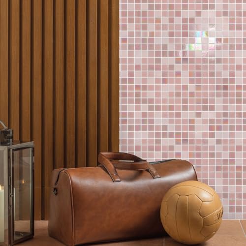 smafusion 11.5 Sq.Ft Rainbow Pink Glass Mosaic Tiles, 12.9" Sheets (10-Pack), Waterproof Mesh-Mounted Backsplash for Kitchen Wall & Bathroom Floor, Grout Required (Not Peel and Stick), 4mm Iridescent - Thumbnail 5