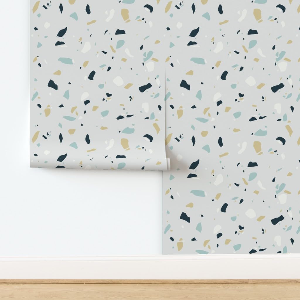 Peel & Stick Wallpaper 3ft x 2ft - Terrazzo Print Midcentury Modern Simple Rock Texture Mid Century Stone Custom Removable Wallpaper by Spoonflower
