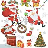 【LIEFERUMFANG】4 Set Weihnachten Fensterbilder, enthalten 3 Motive Weihnachtsmann und 1 Set Schneeflocken. elegante und einfache Weihnachtsdekoration für Fenster, Spiegel und Wände.