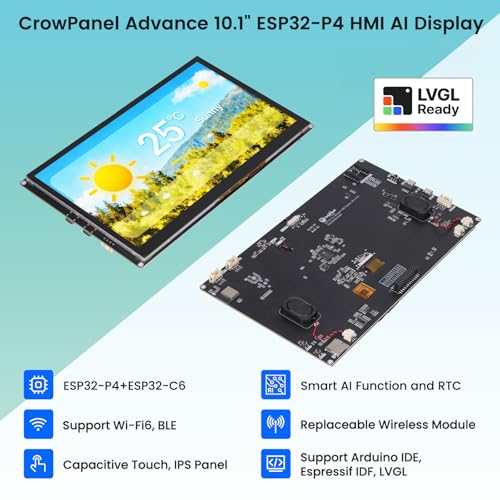 Image of ELECROW ESP32 Display 1024x600, 10.1 Inch HMI ESP32-P4 IPS Touch Screen, Support AI Speech Interaction, ESP32-P4 Dual-Core Processor, Up to 400MHz, Compatible with Arduino, ESP-IDF (Without Camera)