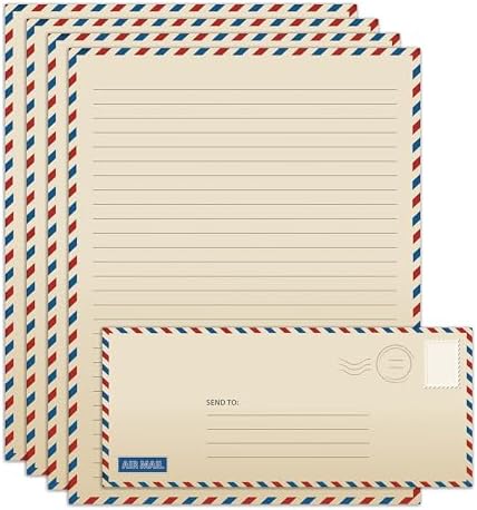Vintage Airmail Stationery Paper Set, 100-Piece Set