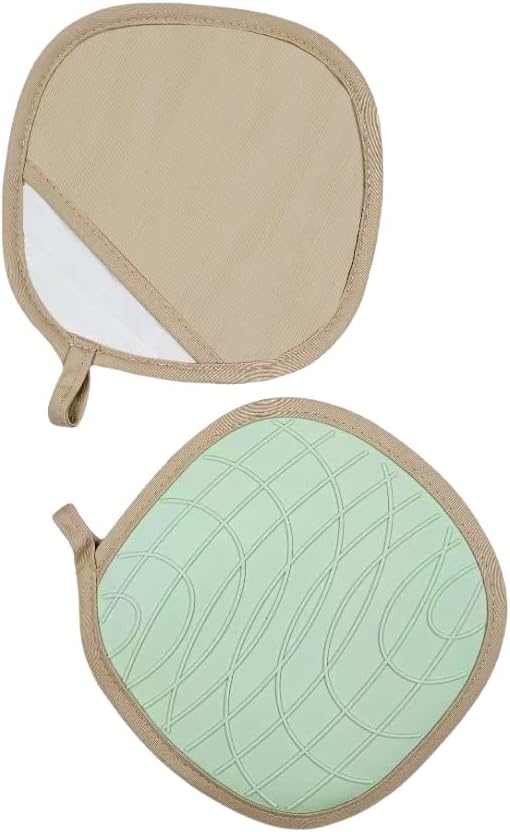 6-Piece Silicone Oven Mitts Set, Heat Resistant Kitchen Gloves with Soft Cotton Lining, Pot Holders & Mini Mitts for Cooking, Baking, BBQ – Light Green - Image 4