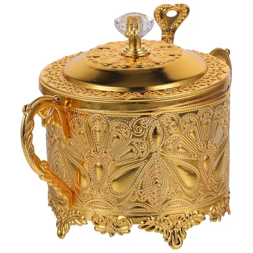 JOINPAYA Tarro de Especias Dorado Diseño Clásico en Relieve, Caja de Condimentos Tapa, Aleación de Zinc y Vidrio, Fácil de Limpiar y Acabado Exquisito para Cocina