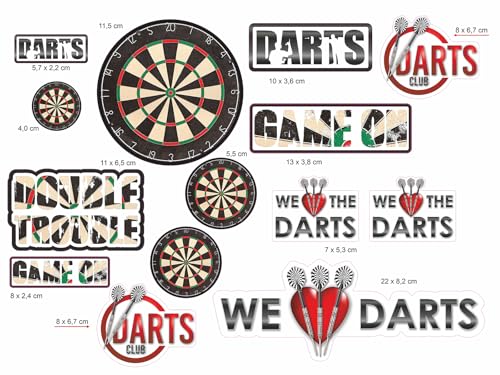 aufgeklebt.de Darts Sticker Set - 14 Multi-coloured Vinyl Stickers for Vehicles, Tiles, Windows, Ceramic