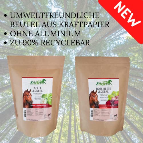 Stiefel Apfelleckerli für Pferde, getreidefreies, gesundes Leckerli mit Apfelgeschmack zur schmackhaften Belohnung, ideales Leckerli für Freizeit-, Sport-, Leistungs- & Zuchtpferden, 1kg