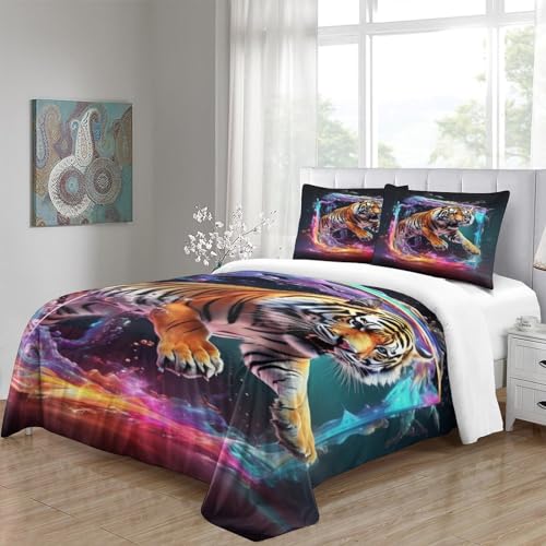Housse de couette tigre imprimé 3D parure de lit microfibre 3 pièces double 200x200