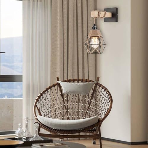 Vintage Hemp Rope Farmhouse Lamp Shades - Mini Wire Cage Hanging Light Fixture - Rustic Industrial Woven Pendant Light Wall Sconces Lampshade - Metal Bulb Guard Cage For Hanging Pendant Replacement #TOP5