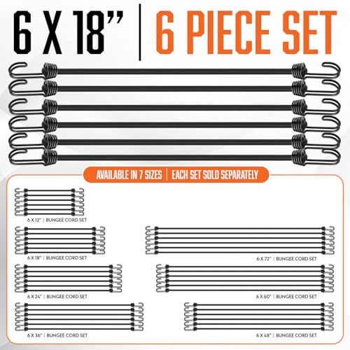 Image of 18 Inch Bungee Cords with Hooks - 12Pcs Bungee Set Heavy Duty Outdoor