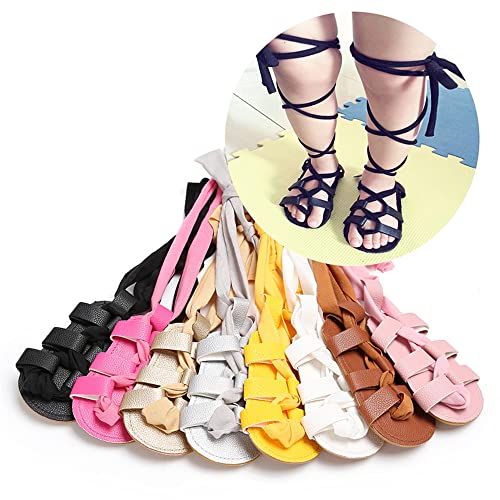 Cosankim Baby Girls Sandals Knee High Open-Toe Lace Up Infant Sandals Newborn Toddler First Walker Crib Summer Shoes (10-Black,0-6 Months Infant) #TOP2