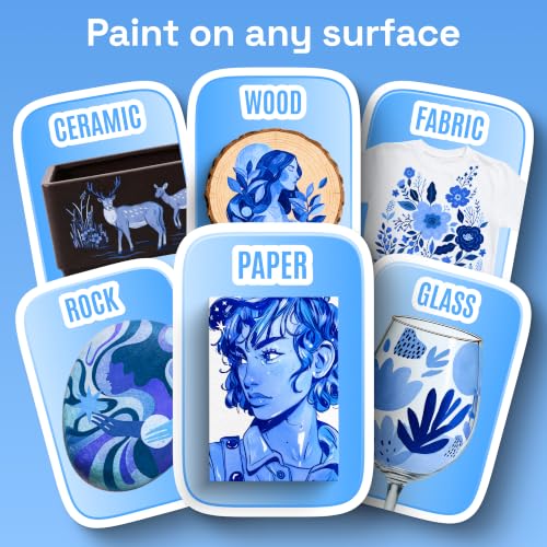 Image of ARTISTRO 5 Blue Tones Dual-Tip Acrylic Paint Marker Pens for Drawing | For Fabric, Rock, Glass, Wood, & Molds, Arts & Crafts Gift for Adults, Teens, & Kids, Classroom Must Haves & School Supplies