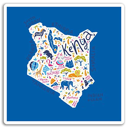 2 x 10cm Kenya Carte autocollants en vinyle - Afrique Voyage Sticker Laptop bagages # 17271 (10 cm de large)