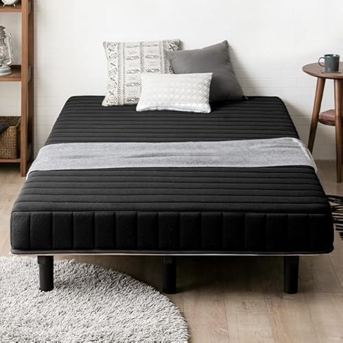 脚付きマットレス ベッド 【保証1年間】 一体型 体圧分散 ボンネルコイル (ブラック, シングル)