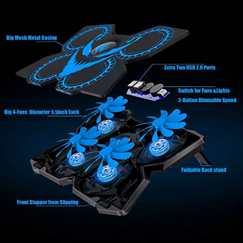 KEROLFFU-Laptop-Cooling-Pad-17-156-15-14-13-Inch-Heavy-Notebook-Cooler-Blue-LED-Lights-2-USB-Ports-Switch-for-FansLight2-Buttons-Dimmable-Speed