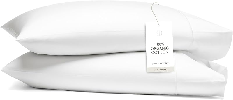BOLL & BRANCH Signature Hemmed Pillowcase Set, King, White | Luxury 100% Organic Cotton - Buttery Soft and Breathable - Softer with Every Wash - 2 Pillowcases Included