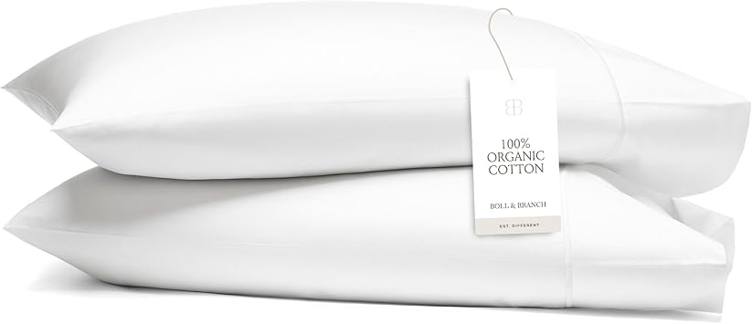 Boll & Branch Signature Hemmed Pillowcase Set - Standard, White - Luxury 100% Organic Cotton - Buttery Soft and Breathable - Softer with Every Wash - 2 Pillowcases Included