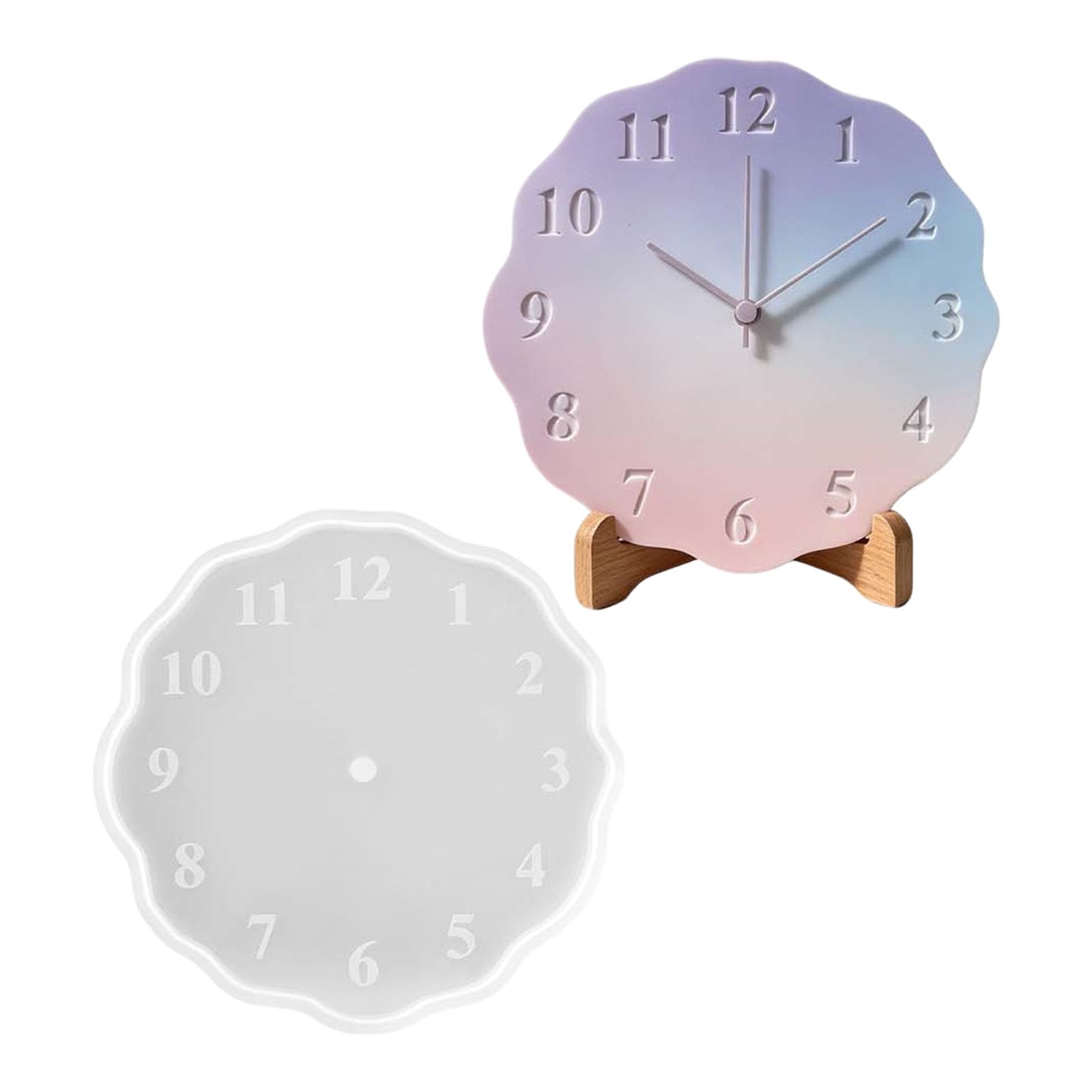 SHINLHUA Silicone Clock Mold with Scalloped Round Face and Center Hole, Casting Mold for Resin Clock Making and Decorative Home Display Projects Round Face Resin Plaster Cement Casting Scalloped Home