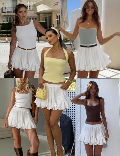 Image of Avidlove Women's Pleated Skirt Boho Ruffle Flowy Mini Skirts High Waisted Flared Skater Skirt Basic Outfits