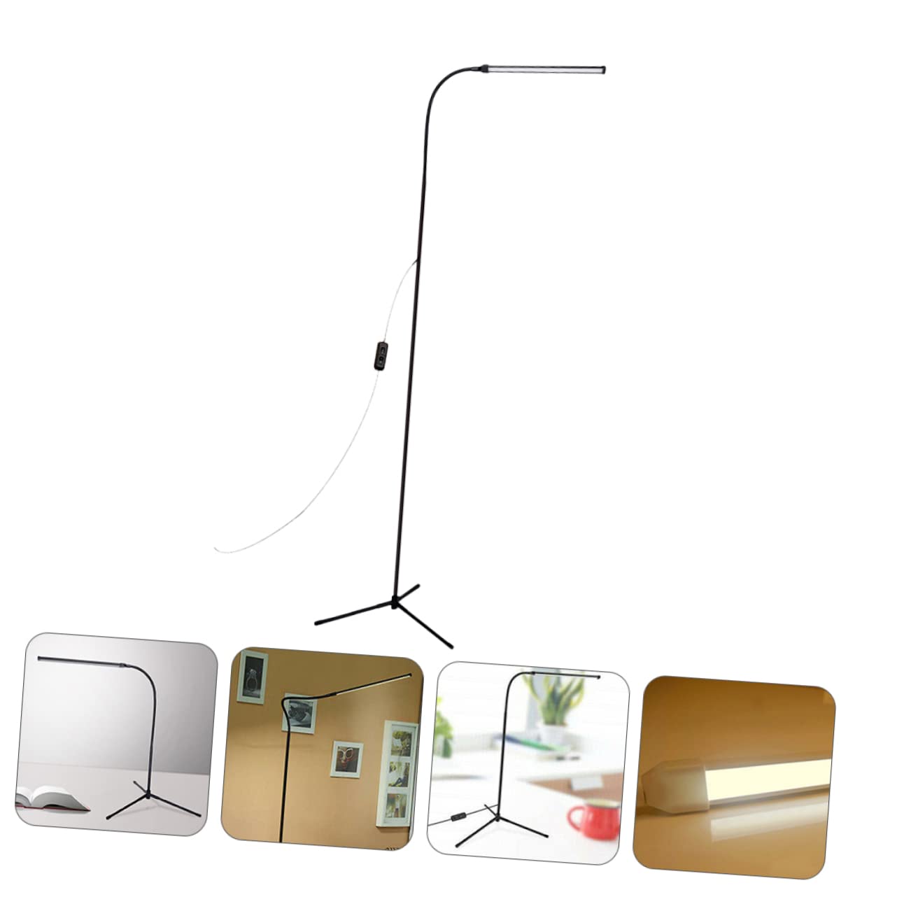 Lámpara de Mesa Regulable con Clip, Brazo Largo y Cuello de Cisne Negro