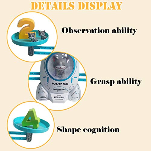 Cool Math Game Balance Toy Spaceship Cat and Dog Educational Calculation, Suitable for Boys and Girls, Educational Gifts for Children, Learning Age 3+ (62 Piece Set) (Blue)