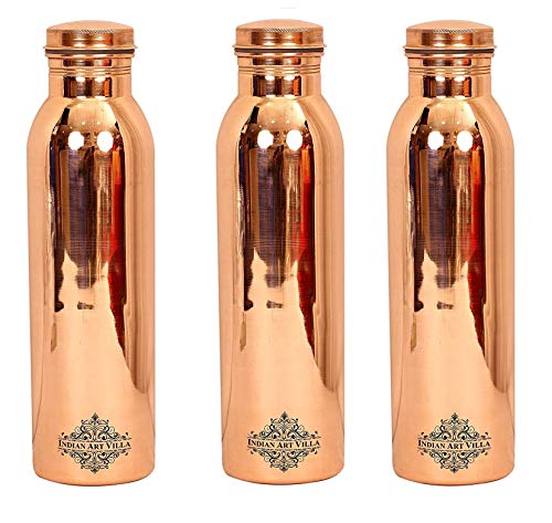 Indian Art Villa Leak Proof Joint Free Copper Bottles 1 Litre, Travel Purpose Drinkware, Set of 3