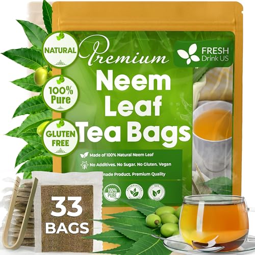 Image of FreshDrinkUS, Premium 33 Neem Leaf Tea Bags, 100% Natural and Pure from Neem Leaves. Herbal Tea. No Sugar, No Caffeine, No Gluten, Vegan.