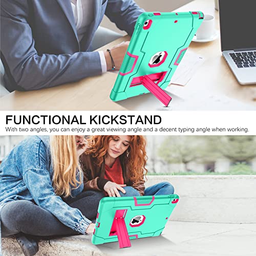 Bentoben Ipad Air 3Rd Generation Case, Ipad Pro 10.5" 2017 Case, 3 Layers Heavy Duty Shockproof Kickstand Protective Tablet Cover For Ipad Air 3 10.5" 2019 /Ipad Pro 10.5" 2017, Mint Green/Rose Red #TOP5