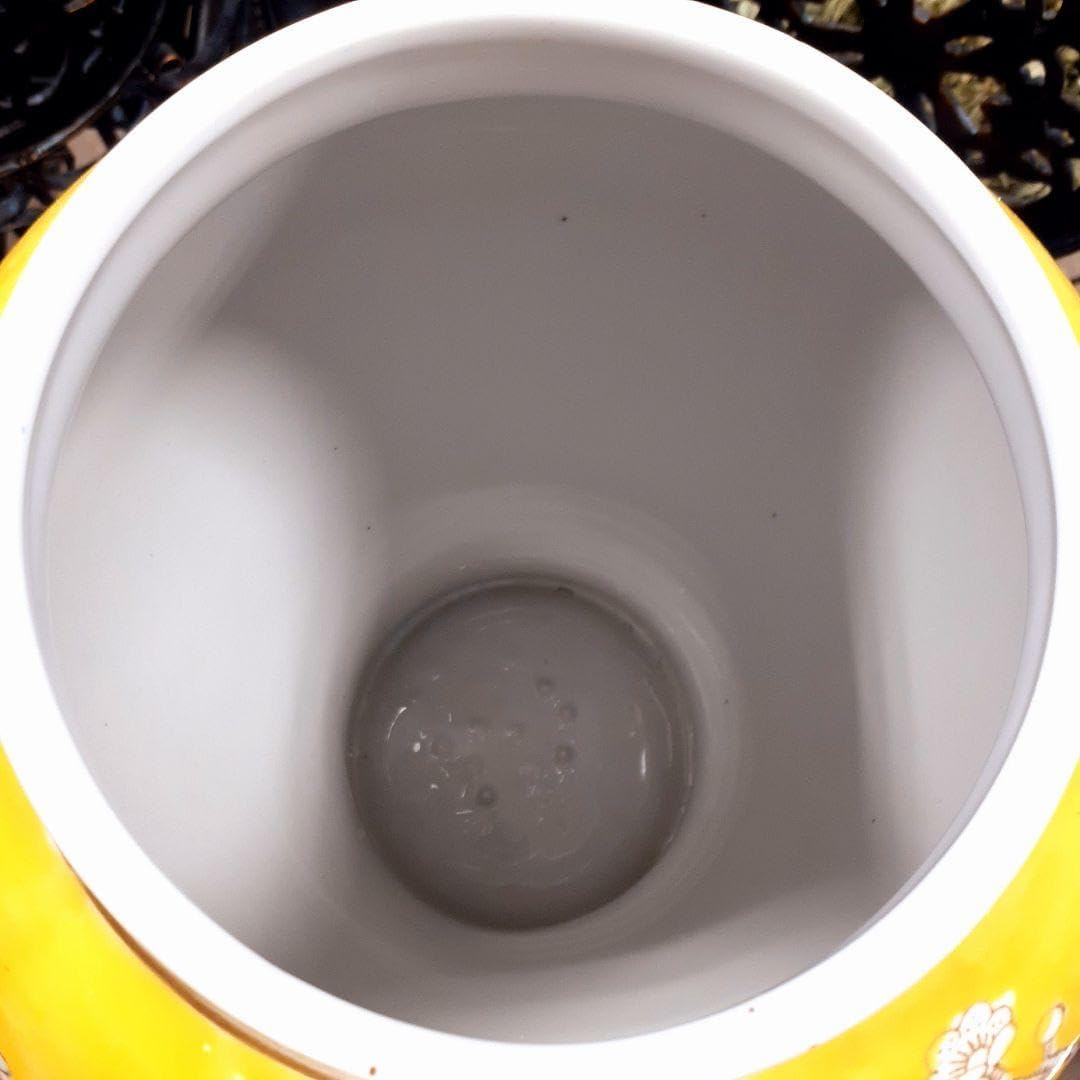 輸入雑貨 シノワズリ 黄白陶器蓋付大壷 陶器 花柄 輸入雑貨 シノワズリ