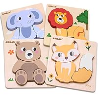 Airlab Holzpuzzle Holzspielzeug für Kinder, Steckpuzzle Montessori Spielzeug, 4er-Set Puzzle Lernspielzeug Pädagogisches Spielzeug Geschenk