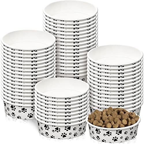 Potchen 30 Pieces Disposable Feeding Bowls Small Dog Bowls with Printed Pattern Dog Dishes for Small Dogs Pet Food Bowls Travel Bowls for Feeding Dogs and Cats Puppies Dry Wet Food Water (16 oz)