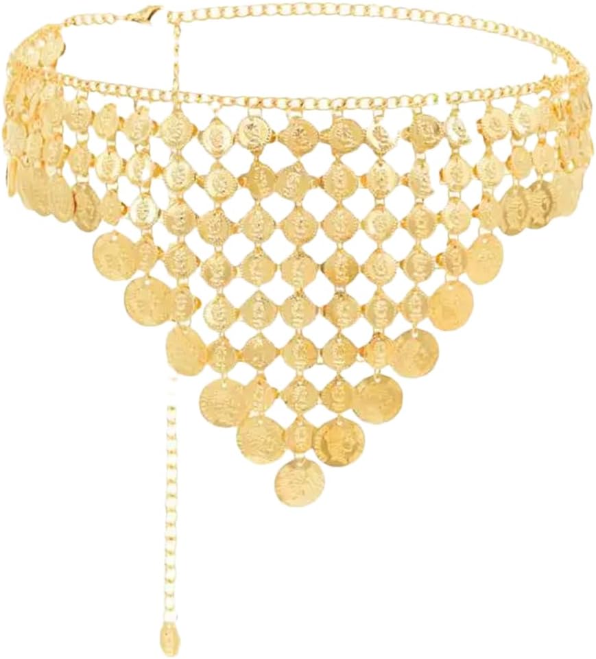 Women’S Multilayer Coins Tassels Carved Belly Dance Chains For Gypsy Ethnic Waist Jewelry