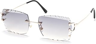 Fryloo Sonnenbrille Luxus Randlose Diamant Schnitt Unisex Uv400 Gold Gradient Grau, Grau Nylon Linsen Metallrahmen Für Tägliche Reise Party Wear-Gray-Yellow-Ships Within 24h