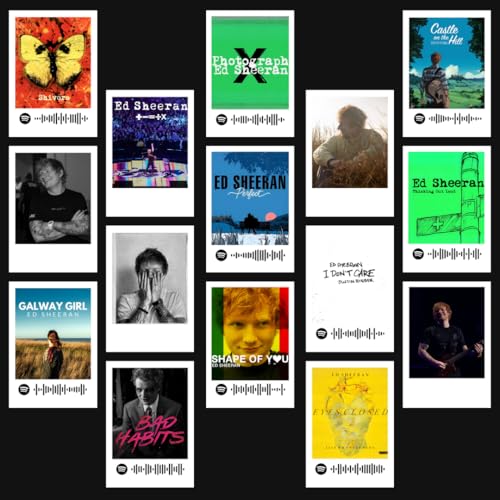 Image of Ed Sheeran Polaroids | Ed Sheeran Songs Mini Poster Kit (Set of 15) | Ed Sheeran Perfect, Shape of You Songs Size (8 x 6 cm) Posters for Phone Accessories, Bedroom, Office, room decoration